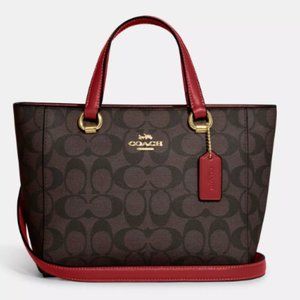 COACH Alice Satchel In Signature Canvas Brown/Red Crossbody Bag